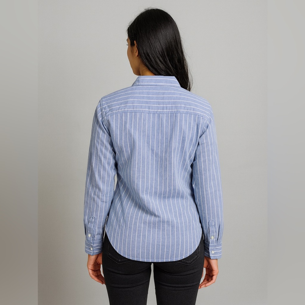 Abercrombie & Fitch Women’s Blue Striped Button Down Cotton Blend Shirt – Size L - Picture 3 of 16